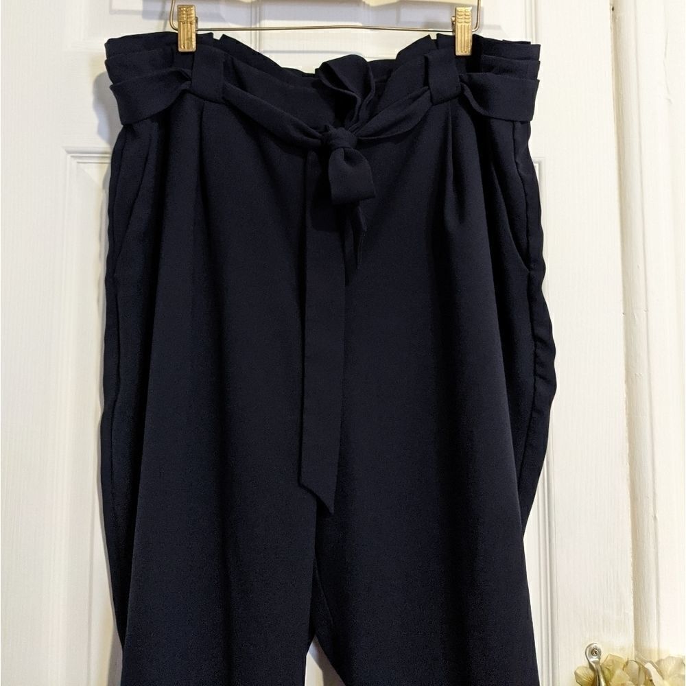 Express High Waisted Paperbag Ankle Pant Navy Plus - Picture 4 of 9
